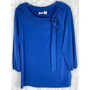 Worthington Stretch Large Blue 3/4 Sleeve Top Bow Neck